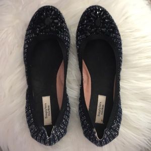 Navy, white, & black embellished flats